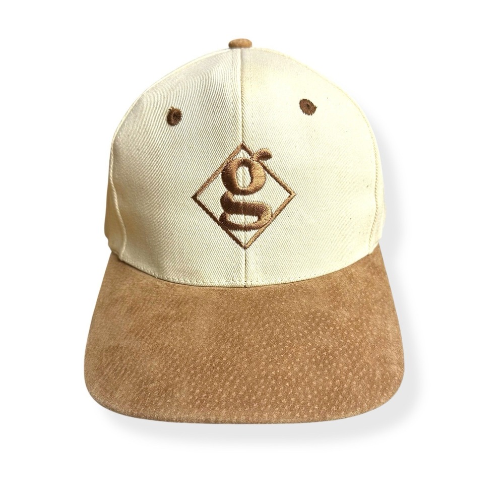 VTG G Logo StrapBack Leather Canvas Tan Cream Hat Embroidered Cap Garth Brooks?‎